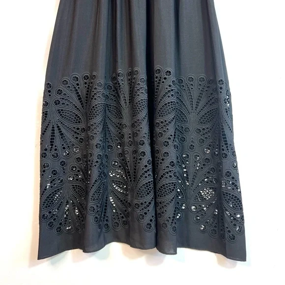 NWT Shoshanna Ari Laser Cut Midi Eyelet Dress Black Size 2 - Picture 7 of 16
